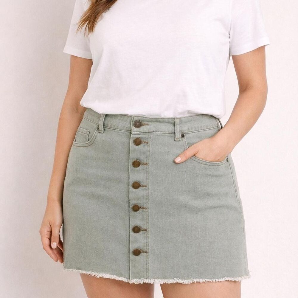 Mudpie Women's Sage Green Skirt M Mini Buttons Cottagecore Y2K Festival Grunge